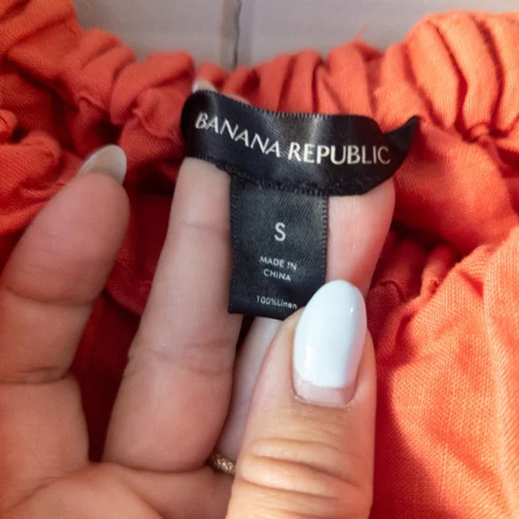 Banana Republic Meridian Linen Off The Shoulder Ruffle Crop Top Coral - Size S - Picture 6 of 7